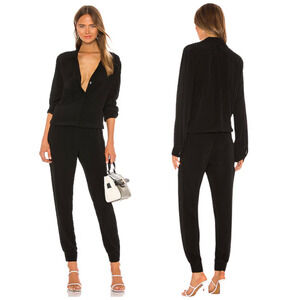 MONROW / Revolve - Small - Crepe Long Sleeve Jumpsuit in Black